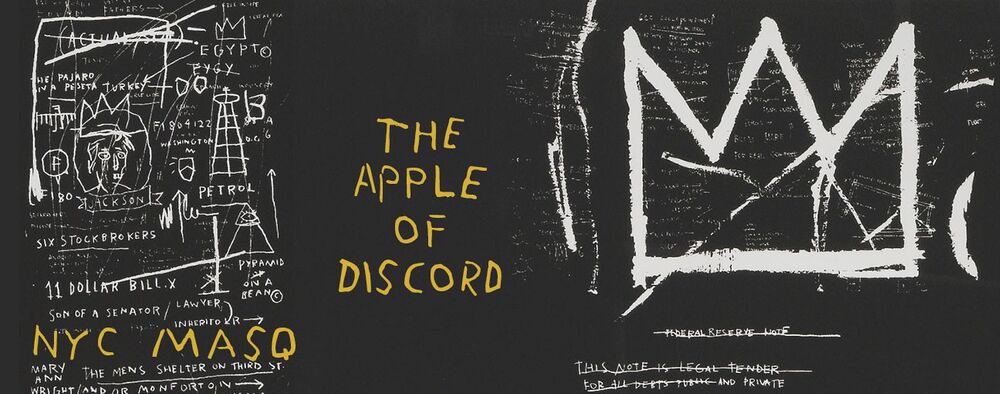 VSS: The Apple of Discord, background from Basquiat's "Tuxedo"